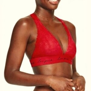 Victoria's Secret PINK Lace Strappy Back Halter Bralette Size Medium Red
